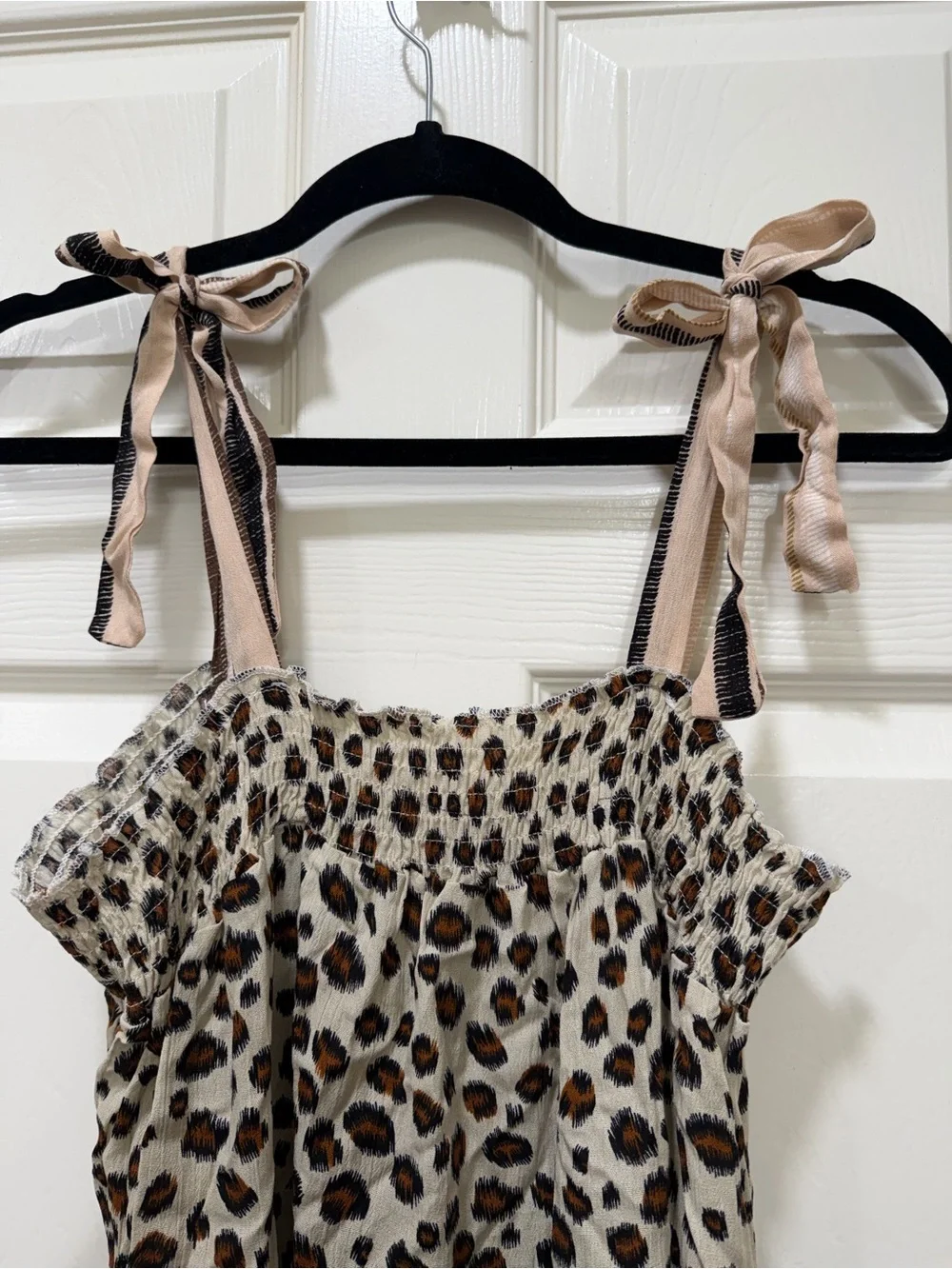 100% Cotton Leopard Print Tie-Shoulder Midi Dress - Picture 2 of 6